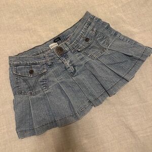 Red Light Blue Denim Pleated Mini Skirt